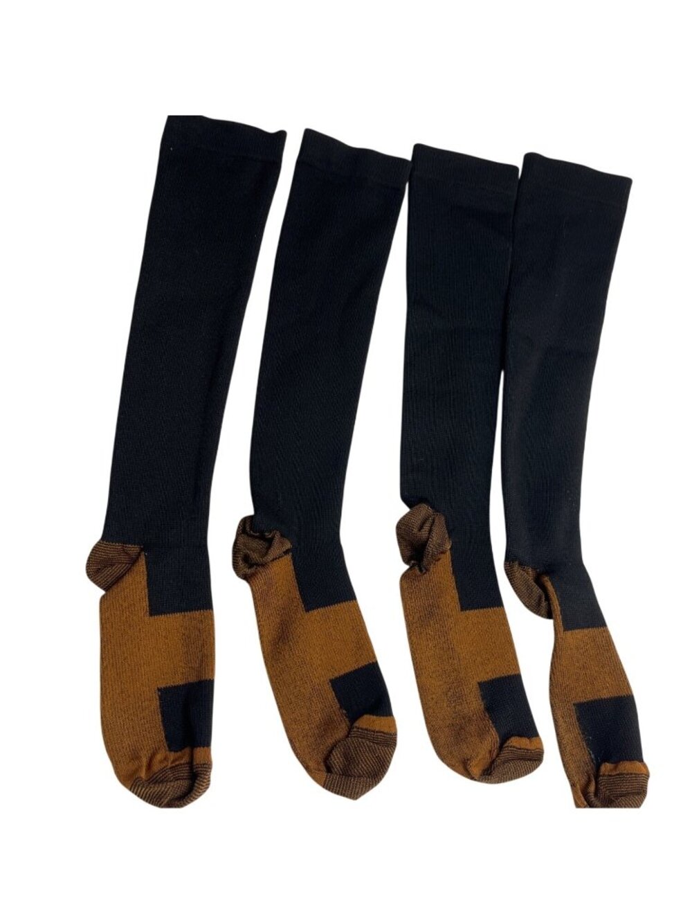 2-Black & Brown Knee-High Socks Geometric Toe Design Comfortable Stretch Fit 26L